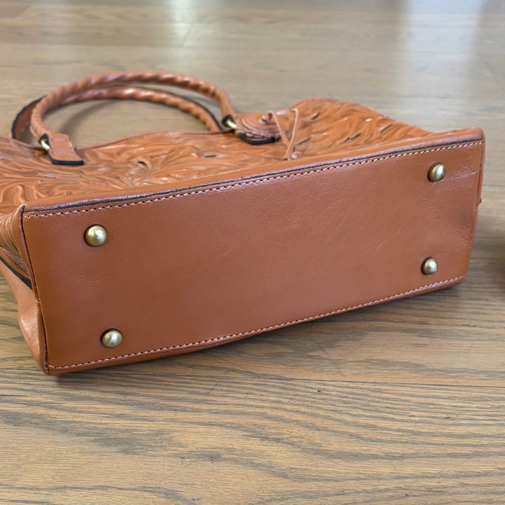 PATRICIA NASH Adeline Cognac Leather Cutout Tooled Tote - Picture 6 of 10
